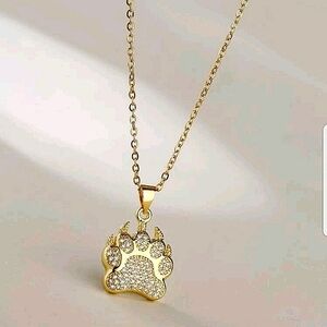💖18k Gold Plated Zircon Bear Paw Charm Necklace